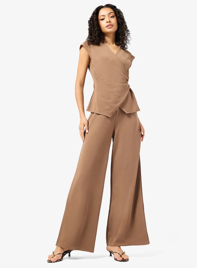 جينجر Wrap Around Detail Top & Wide Leg Pant Coord Set